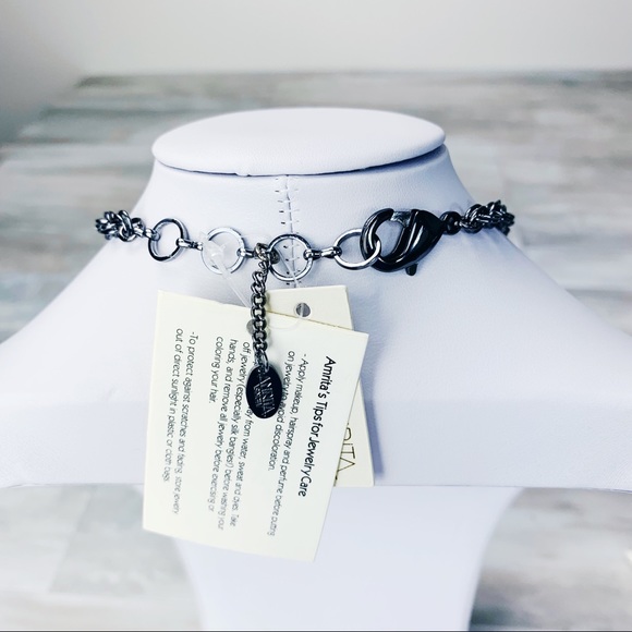 Amrita Singh Gunmetal Blue & Pink Austrian Crystal Bib Modern Bubble Necklace - Picture 14 of 15